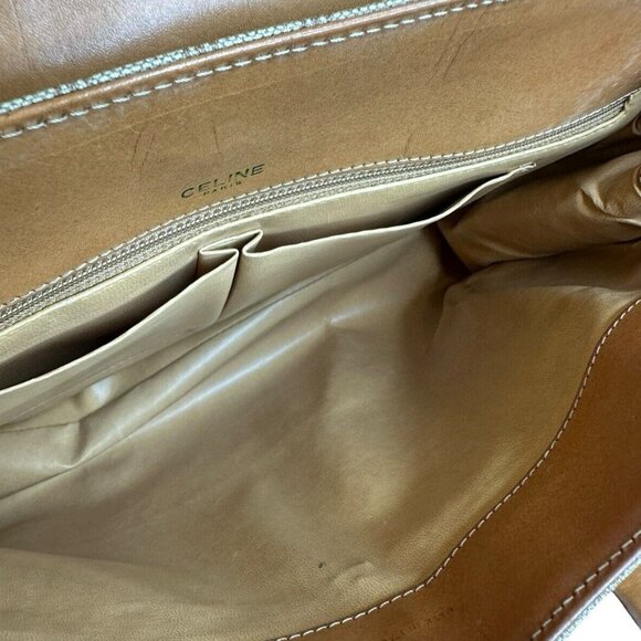 Celine Gancini Macadam Tan Brown Monogram Logo PVC Canvas Leather Shoulder Bag - Picture 10 of 13